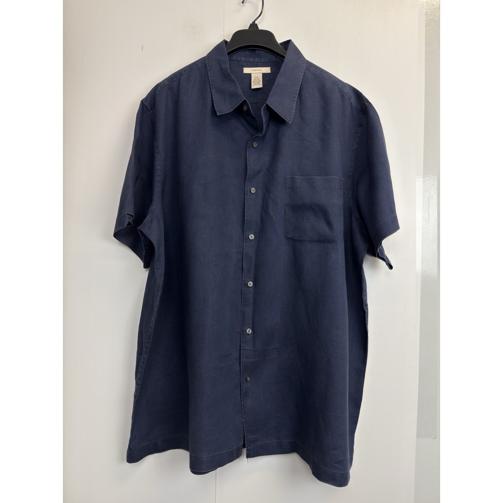 MERONA Men's Size‎ XXL Linen Short Sleeve Shirt Navy Blue